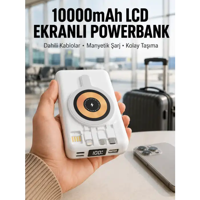LCD Göstergeli Manyetik Powerbank Type C USB Girişli Yeni Nesil
