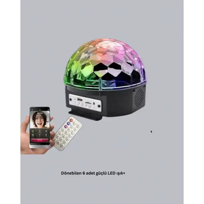 LED Disko Küresi Bluetooth Hoparlörlü Ritimle Senkronize Döner Işıklı
