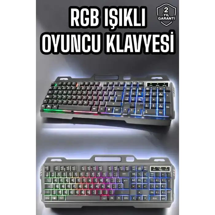 Led Işıklı Oyuncu Klavye Usb Girişli RGB Işıklı Q Klavye Mouse Hediyeli