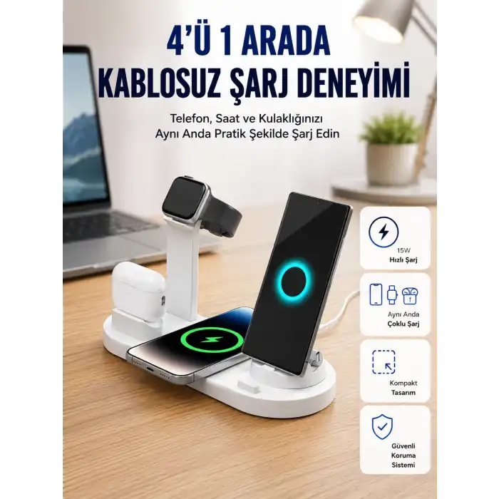 Masaüstü Düzenleyici 4’ü 1 Arada Kablosuz Şarj Aksesuarı Yeni Nesil