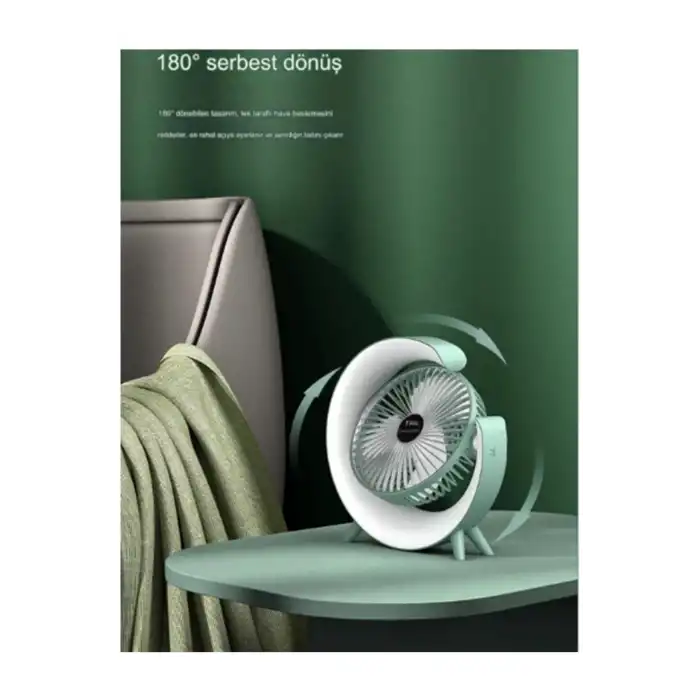 Masaüstü Vantilatör Usb Şarjlı Rgb Led Işıklı 3 Kademeli 180° Ayarlanabilir Soğutucu Fan Pembe