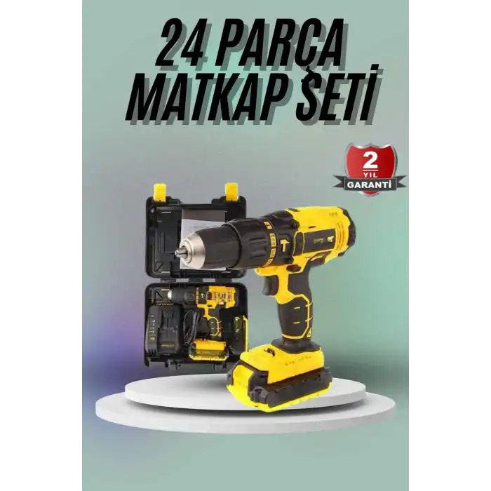 Matkap Seti 24 Parça Çift Bataryalı Darbeli Led Işıklı Vidalama
