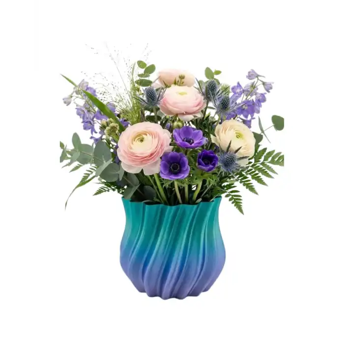 Mavi Degrade Kıvrımlı 3D Vazo Minimal Modern Ev Dekoru