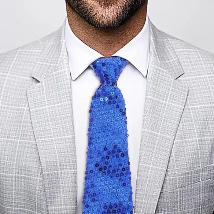 Mavi Pul Payetli Işıltılı Parti Kravatı 33 Cm