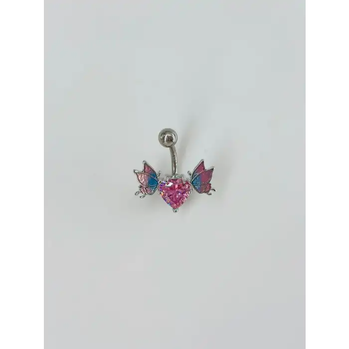 Melek Kanatlı Kalp Detaylı Göbek Piercing