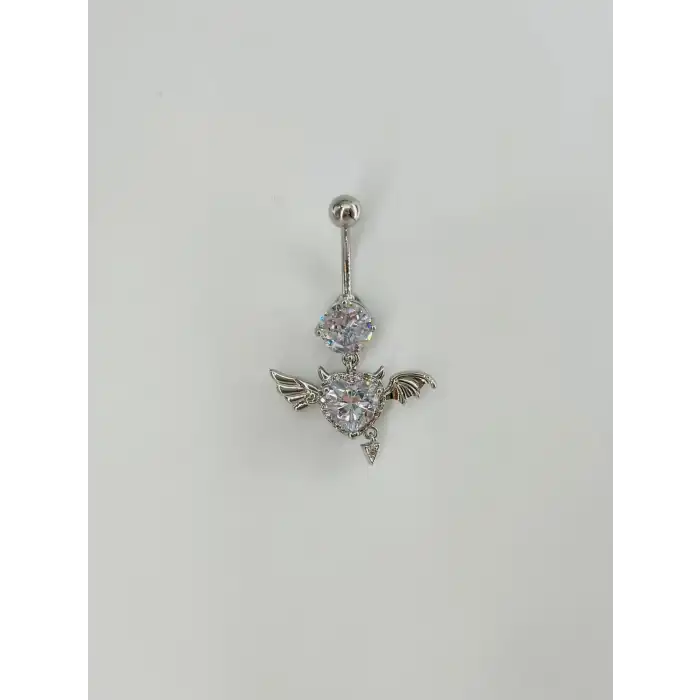 Melek Kanatlı Kalp Detaylı Göbek Piercing