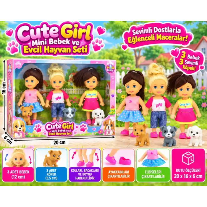 Mini Bebek ve Evcil Hayvan Üçlü Set