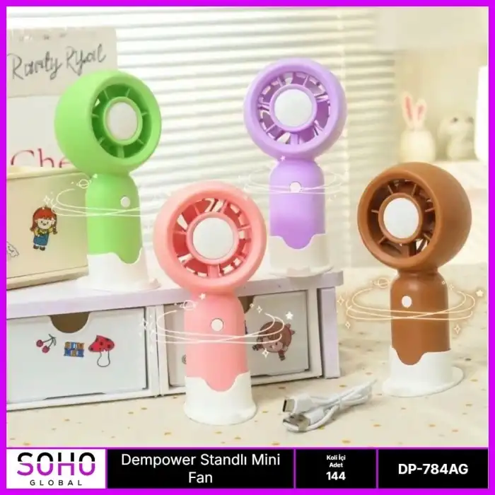 Mini El Fanı Telefon Tutuculu