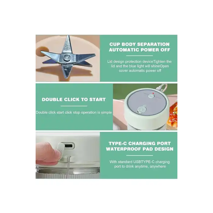 Mini Taşınabilir Mikser 350 Ml Smoothie Makinesi Meyve Sıkacağı Şarj Edilebilir Blender Pembe