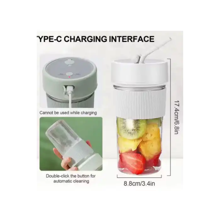 Mini Taşınabilir Mikser 350 Ml Smoothie Makinesi Meyve Sıkacağı Şarj Edilebilir Blender Yeşil