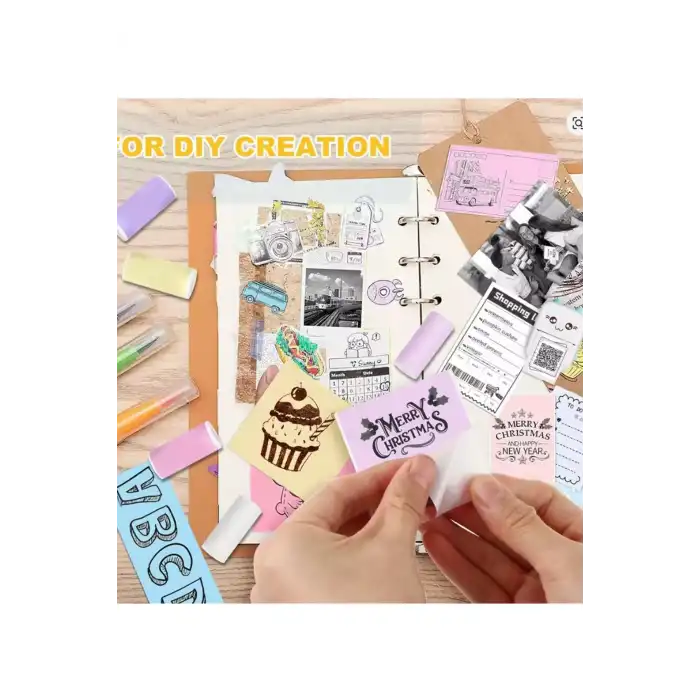 Mini Taşınabilir Yazıcı 13 Rulo Kağıtlı Mürekkepsiz Etiket Yazıcısı Mini Termal Yazıcı