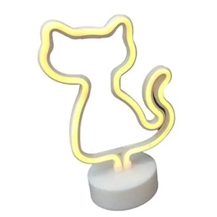 Neon Işıklı Kedi Lamba Pil+usb Pembe Işık Mz-122