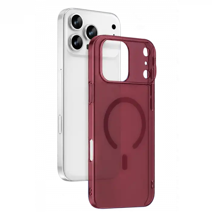 Newface Apple İphone 18 Pro Max Combo Sert Şeffaf Magsafe Kapak - Bordo