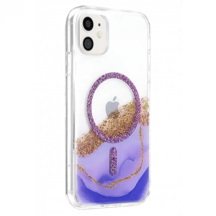 Onegif Apple İphone 11 Lotus Simli Magsafe Kapak - Mor