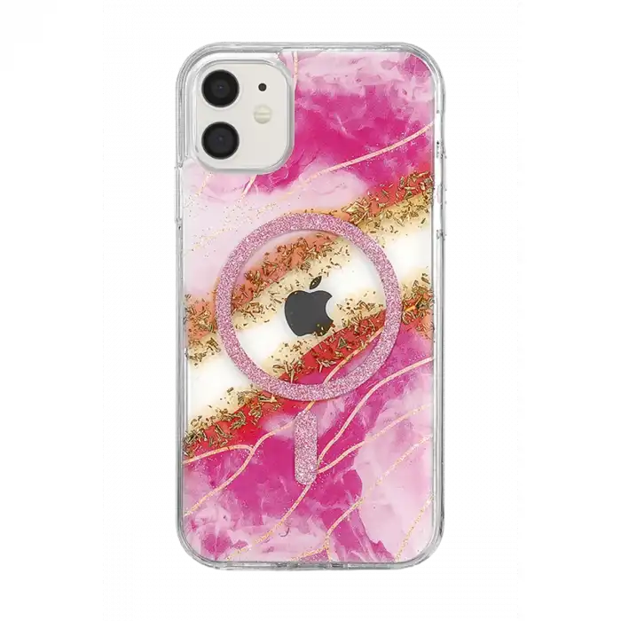 Onegif Apple İphone 11 Lotus Simli Magsafe Kapak - Pembe