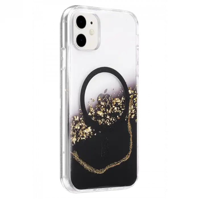 Onegif Apple İphone 11 Lotus Simli Magsafe Kapak - Siyah
