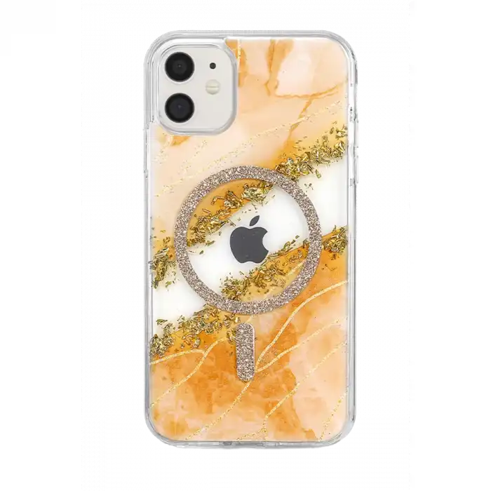 Onegif Apple İphone 11 Lotus Simli Magsafe Kapak - Turuncu