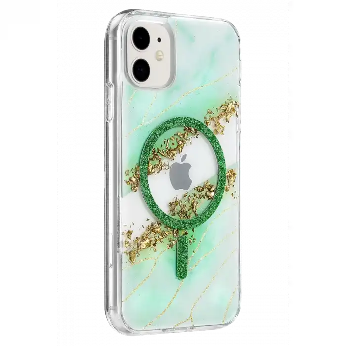 Onegif Apple İphone 11 Lotus Simli Magsafe Kapak - Yeşil