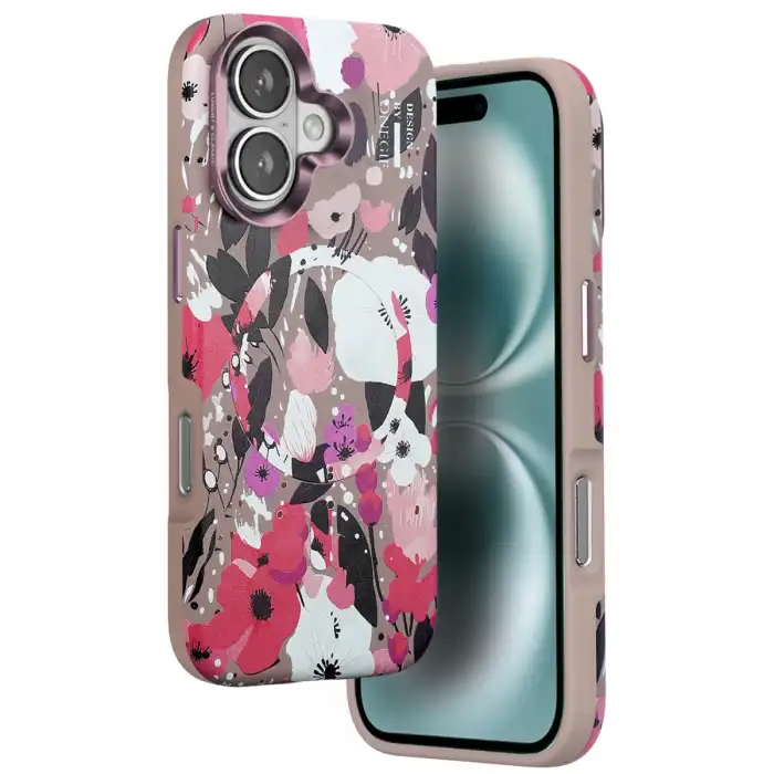 Onegif Apple İphone 16 Flower Series Magsafe Kapak - Pembe