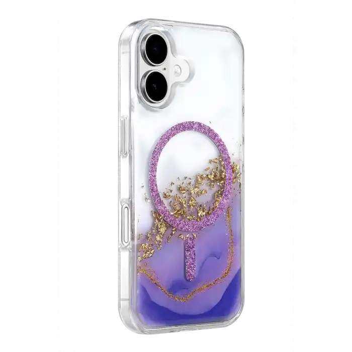 Onegif Apple İphone 16 Lotus Simli Magsafe Kapak - Mor