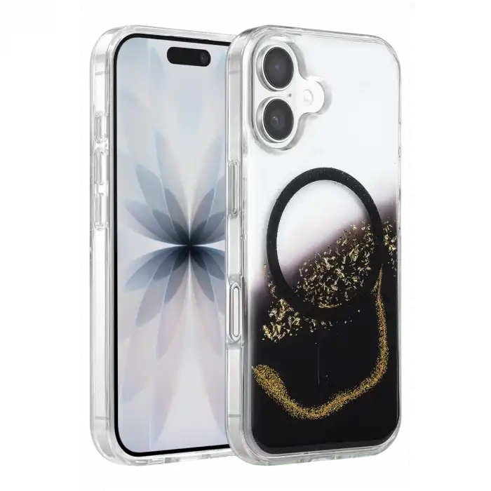 Onegif Apple İphone 16 Lotus Simli Magsafe Kapak - Siyah