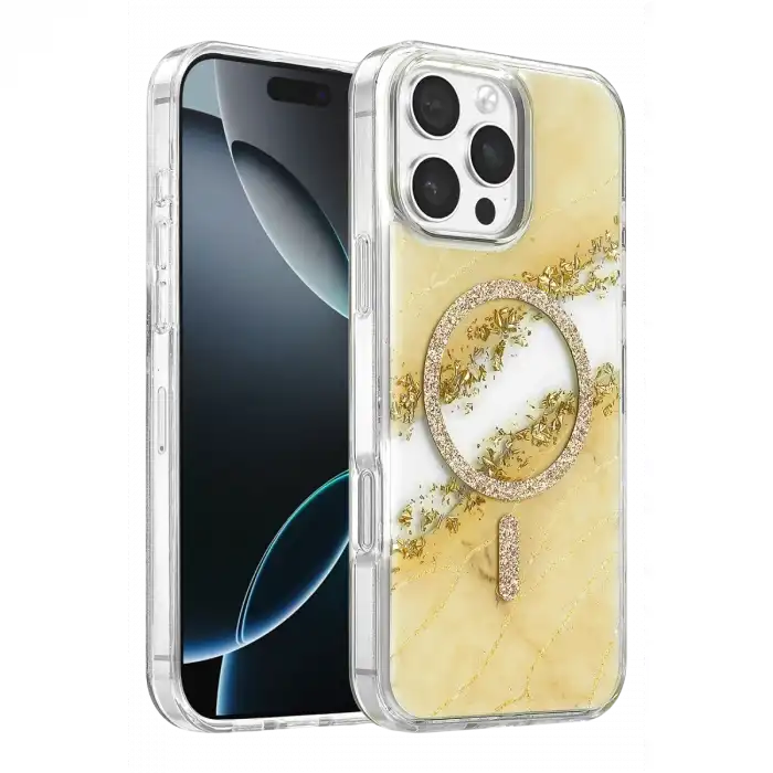 Onegif Apple İphone 16 Pro Max Lotus Simli Magsafe Kapak - Gümüş
