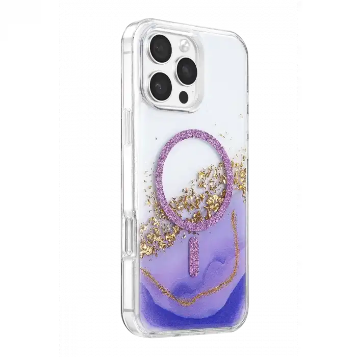 Onegif Apple İphone 16 Pro Max Lotus Simli Magsafe Kapak - Mor