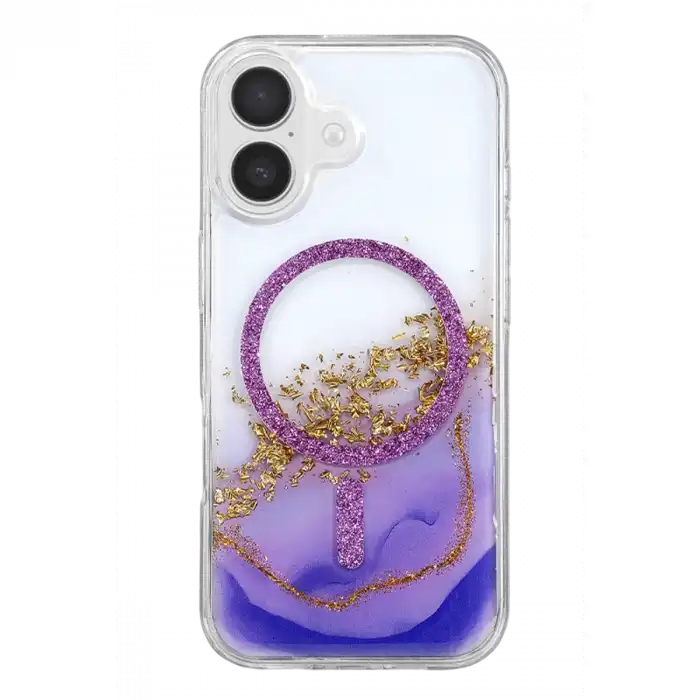 Onegif Apple İphone 17 Lotus Simli Magsafe Kapak - Mor