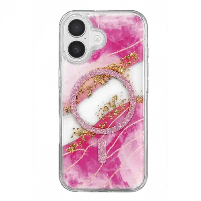Onegif Apple İphone 17 Lotus Simli Magsafe Kapak - Pembe
