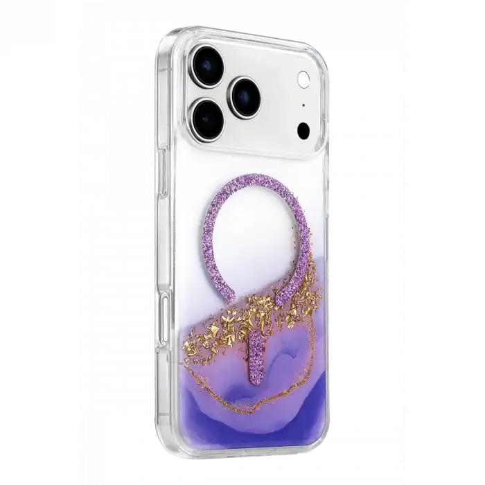 Onegif Apple İphone 17 Pro Lotus Simli Magsafe Kapak - Mor