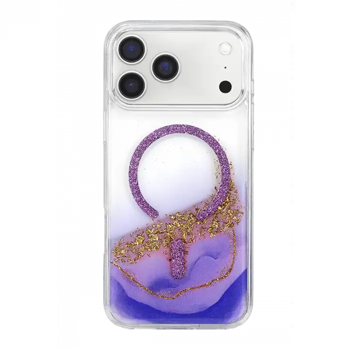 Onegif Apple İphone 17 Pro Lotus Simli Magsafe Kapak - Mor