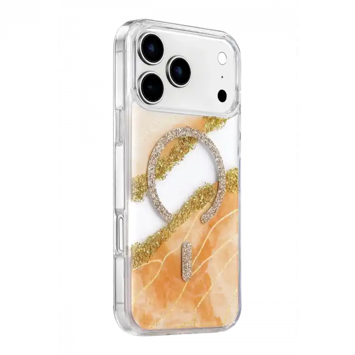 Onegif Apple İphone 17 Pro Lotus Simli Magsafe Kapak - Turuncu