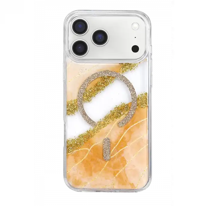 Onegif Apple İphone 17 Pro Lotus Simli Magsafe Kapak - Turuncu