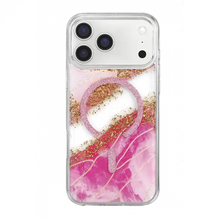 Onegif Apple İphone 17 Pro Max Lotus Simli Magsafe Kapak - Pembe