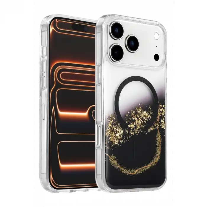 Onegif Apple İphone 17 Pro Max Lotus Simli Magsafe Kapak - Siyah