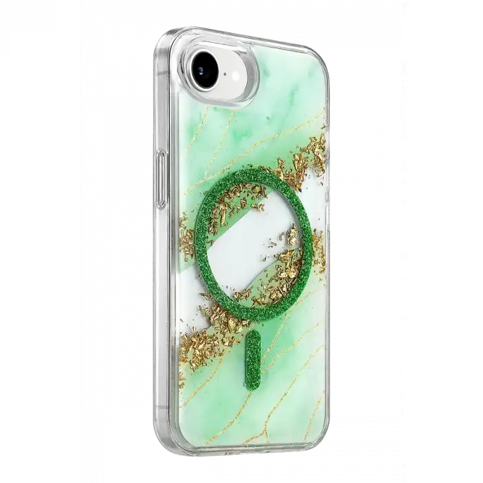 Onegif Apple İphone 17e Lotus Simli Magsafe Kapak - Yeşil