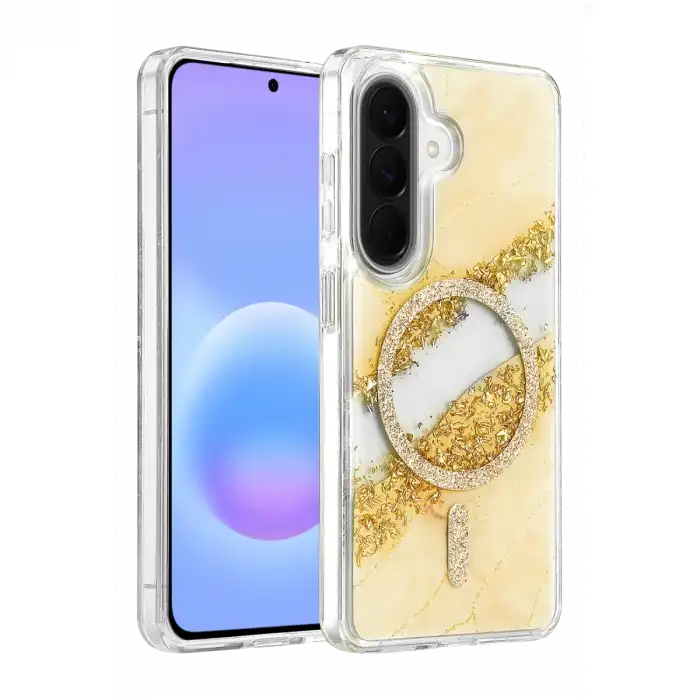Onegif Samsung Galaxy A56 Lotus Simli Magsafe Kapak - Gümüş