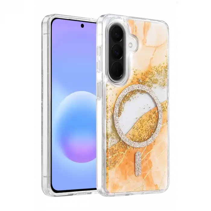 Onegif Samsung Galaxy A56 Lotus Simli Magsafe Kapak - Turuncu