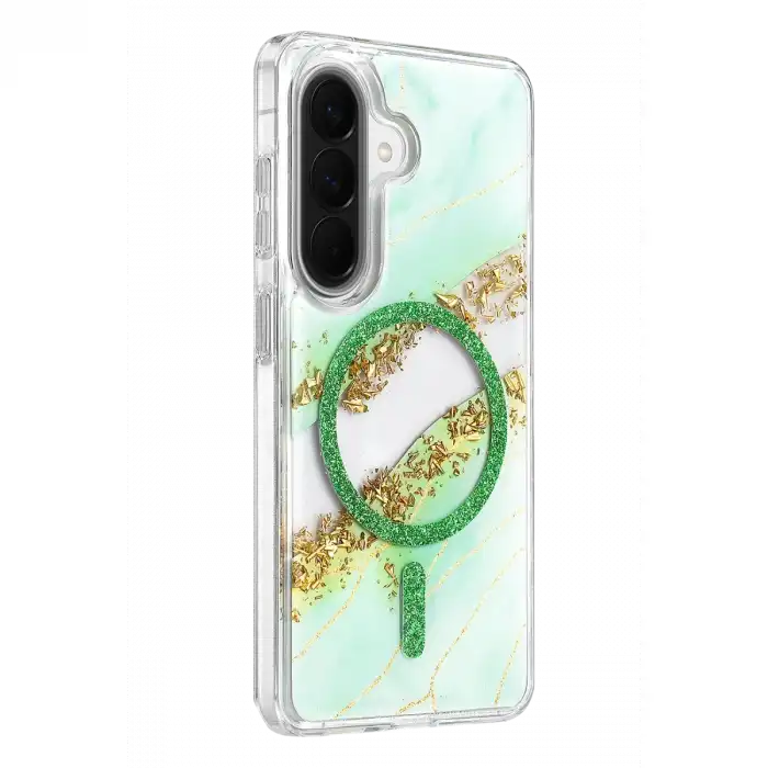 Onegif Samsung Galaxy A56 Lotus Simli Magsafe Kapak - Yeşil