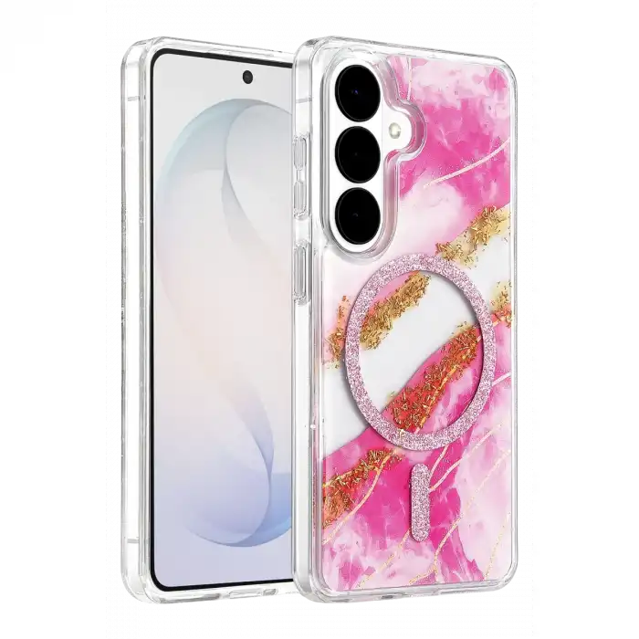 Onegif Samsung Galaxy S26 Lotus Simli Magsafe Kapak - Pembe