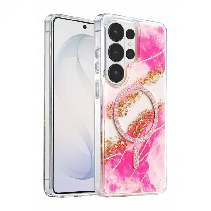 Onegif Samsung Galaxy S26 Ultra Lotus Simli Magsafe Kapak - Pembe