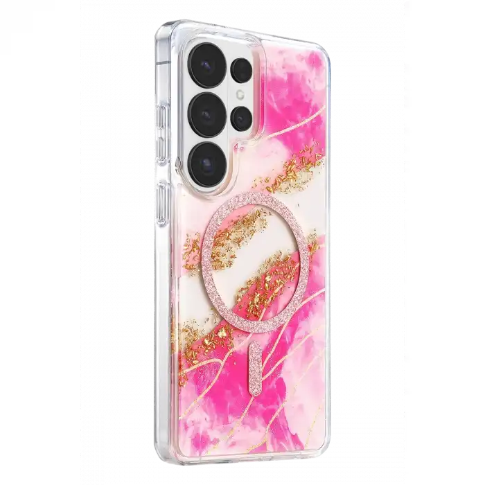 Onegif Samsung Galaxy S26 Ultra Lotus Simli Magsafe Kapak - Pembe