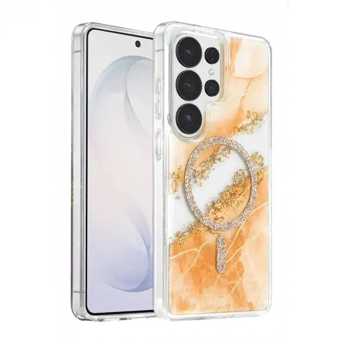 Onegif Samsung Galaxy S26 Ultra Lotus Simli Magsafe Kapak - Turuncu
