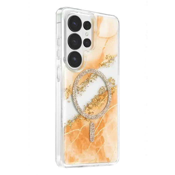 Onegif Samsung Galaxy S26 Ultra Lotus Simli Magsafe Kapak - Turuncu