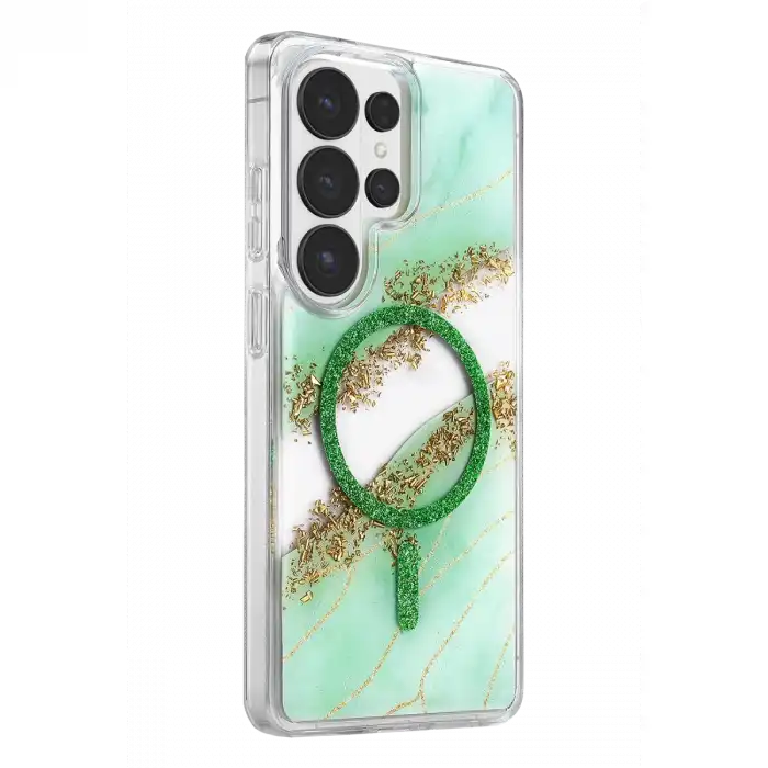 Onegif Samsung Galaxy S26 Ultra Lotus Simli Magsafe Kapak - Yeşil