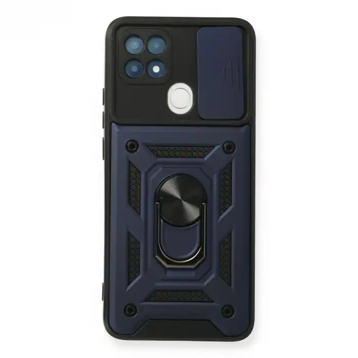 Oppo A15 Kılıf Pars Lens Yüzüklü Silikon - Lacivert