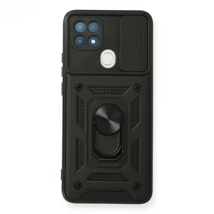 Oppo A15 Kılıf Pars Lens Yüzüklü Silikon - Siyah