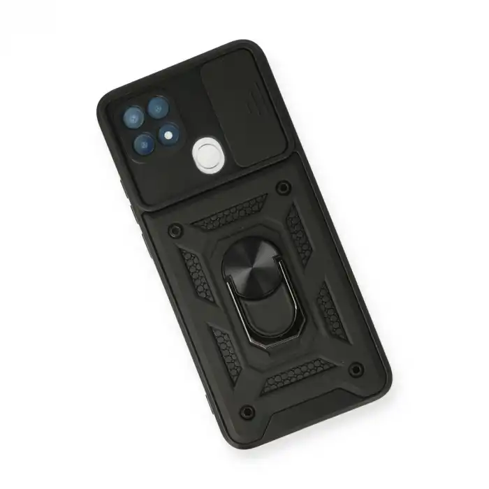 Oppo A15 Kılıf Pars Lens Yüzüklü Silikon - Siyah