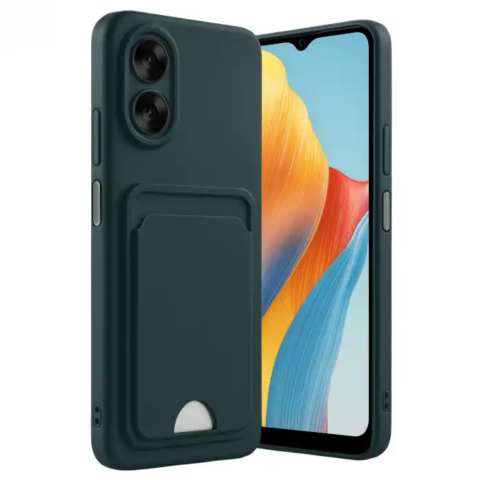 Oppo A38 Kılıf Kelvin Kartvizitli Silikon - Koyu Yeşil