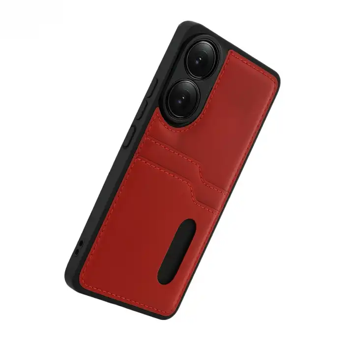 Oppo A38 Sara Kartvizitli Deri Kılıf - Kırmızı